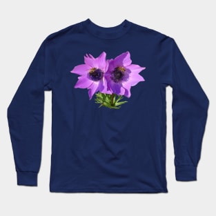 Purple Pink Anemones with Honey Bees Vector Art Long Sleeve T-Shirt